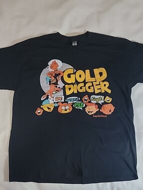 Kanye West Gold Digger Graphic Tee Black Unisex Size XL Gildan Cartoon Print